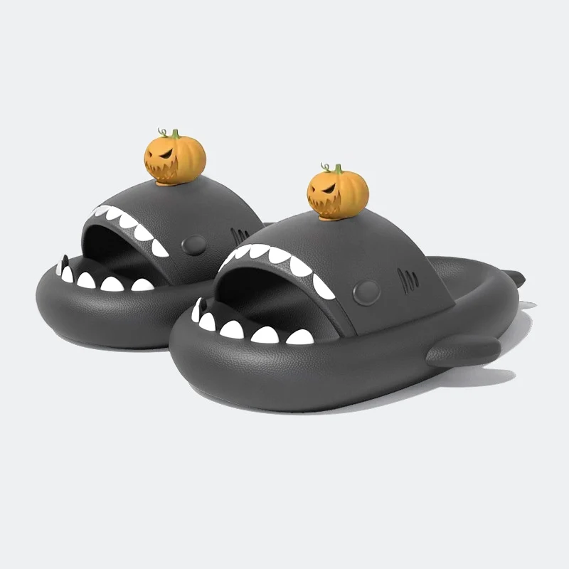 Nette Cartoon Halloween Shark Hausschuhe Für Frauen Männer Nette Kürbis DIY Badezimmer Haus Schuhe Paare Indoor Strand Plattform Rutschen – Detail 12