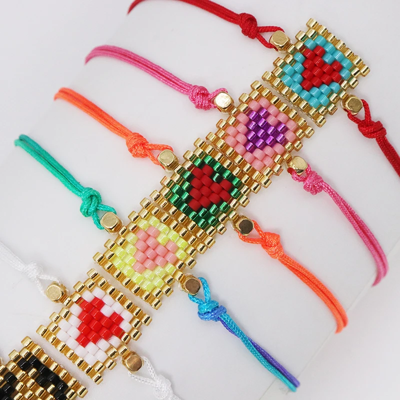 BLUESTAR Colorful Love Design Miyuki Beads Bracelets for Womne Lady Gift Europe and America Vacation Friendship Jewelry