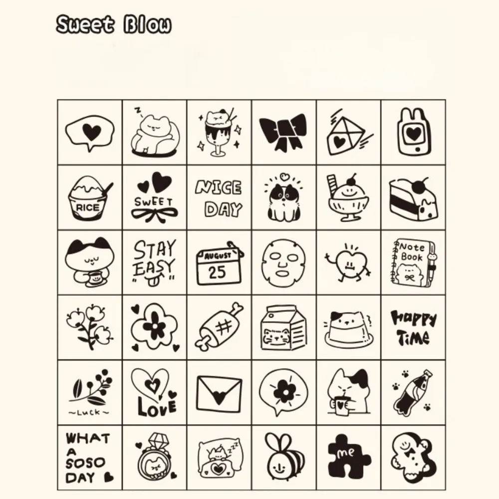 

36pcs Set Daily Life Themed Wood Stamps Set Cartoon Planner Decor Rubber Stamp Acrylic Box DIY Craft Mini Wooden Stamps