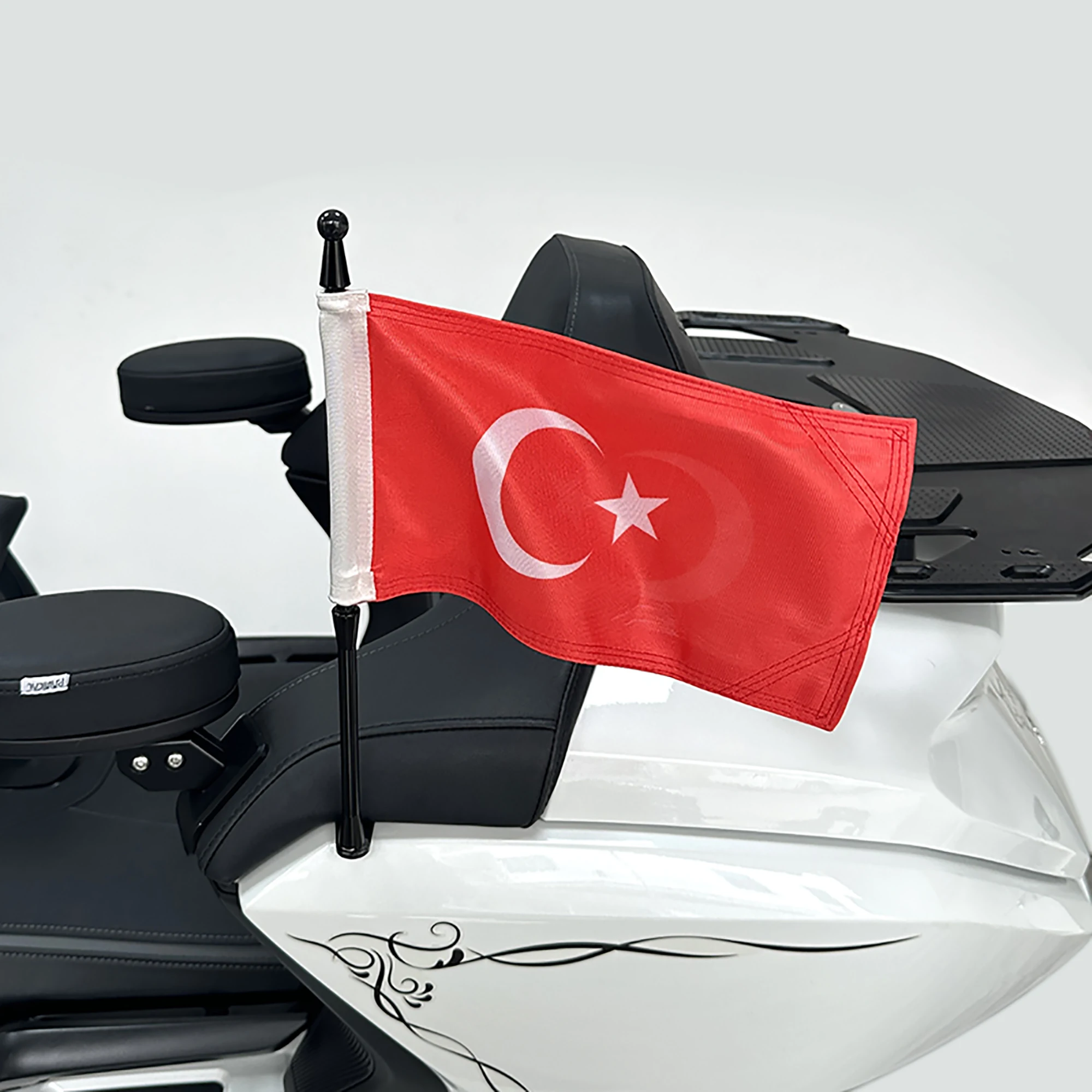 Panical Turkiye Flagpole With Flag Set Back Trunk Mounting Base For Honda Goldwing GL1800 2018-2024 Motorcycle Black Silver