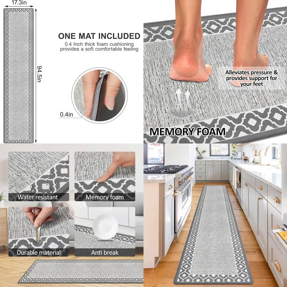 

Кухонный коврик против усталости, сверхпрочный нескользящий, эргономичный пенопласт, серый, 17,3x94,5
