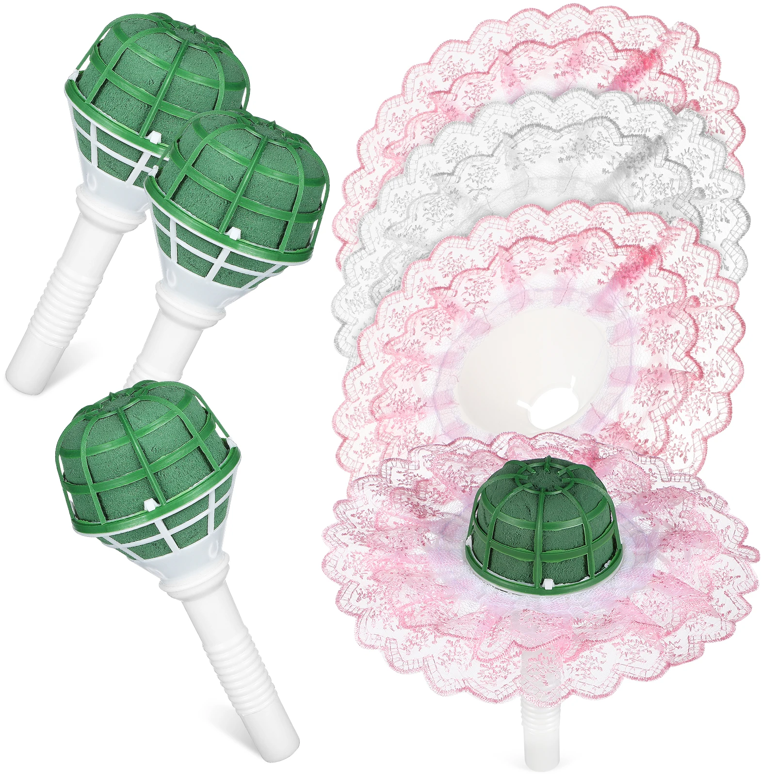 

4 Sets Wedding Bouquet Materials Foam Holders Pink White Edges for Bride Photo Artificial Flowers Arrangement Props