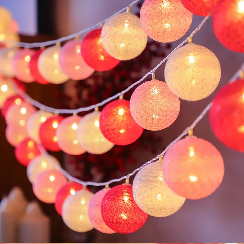 Led algodão rattan bola iluminação cordas guirlanda de fadas luzes da corda festa de casamento natal ao ar livre decoração do jardim lâmpada