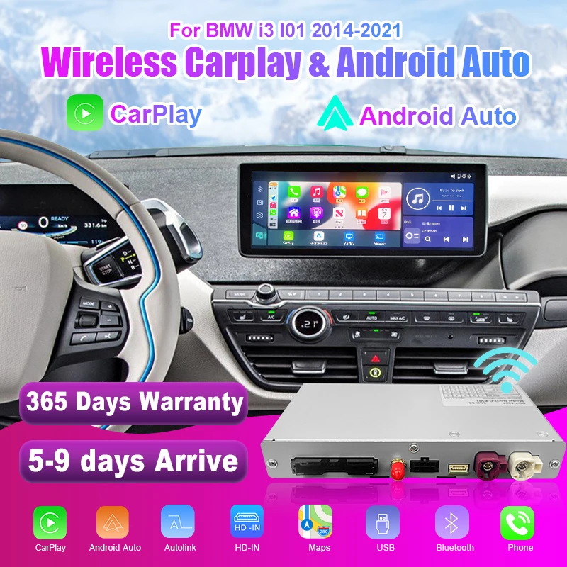 Carplay sem fio para bmw i3 i01 nbt & sistema evo 2014-2021, com android auto espelho link airplay navegação função de jogo de carro