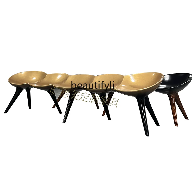 Nordic Designer Special-Shaped FRP Pea Shape Bench Creative Art Bronze Caterpillar Seat