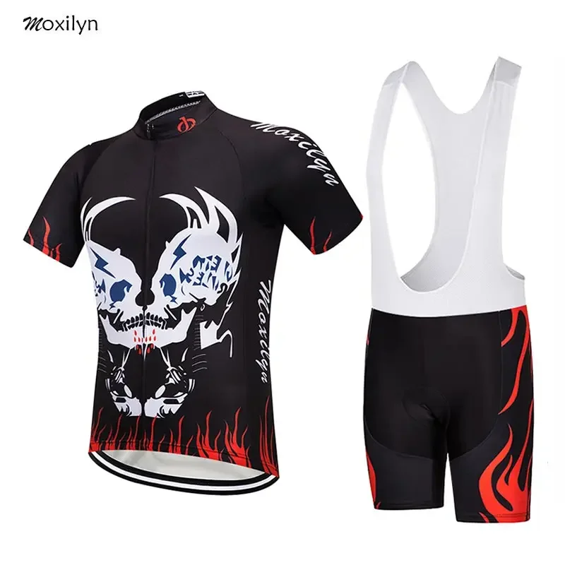 

Moxilyn 2019 Black Mens Cycling Jersey MTB Bike Clothing Quick Dry Bicycle Clothes Short Set Ropa Ciclismo Maillot Skull Pattern