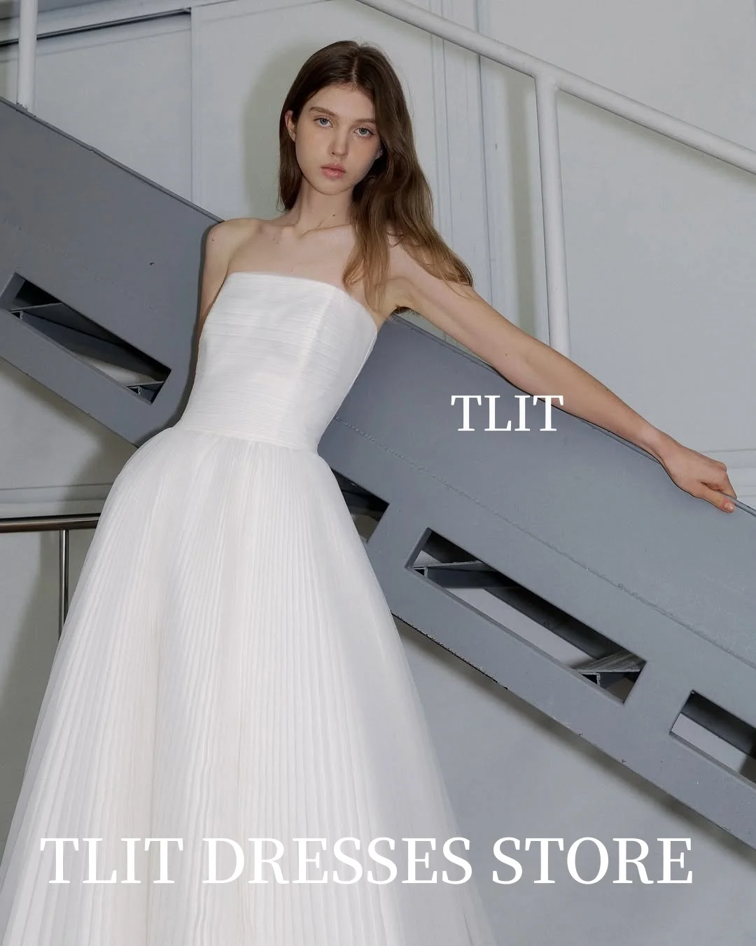 ชุดราตรีทรงเอไลน์ผ้าชีฟองสีขาวหรูหรา TLIT แบบสั่งตัดได้ สายเดี่ยว ไร้แขน สำหรับงานพรอม งานแต่งงานสไตล์เกาหลี ถ่ายภาพได้