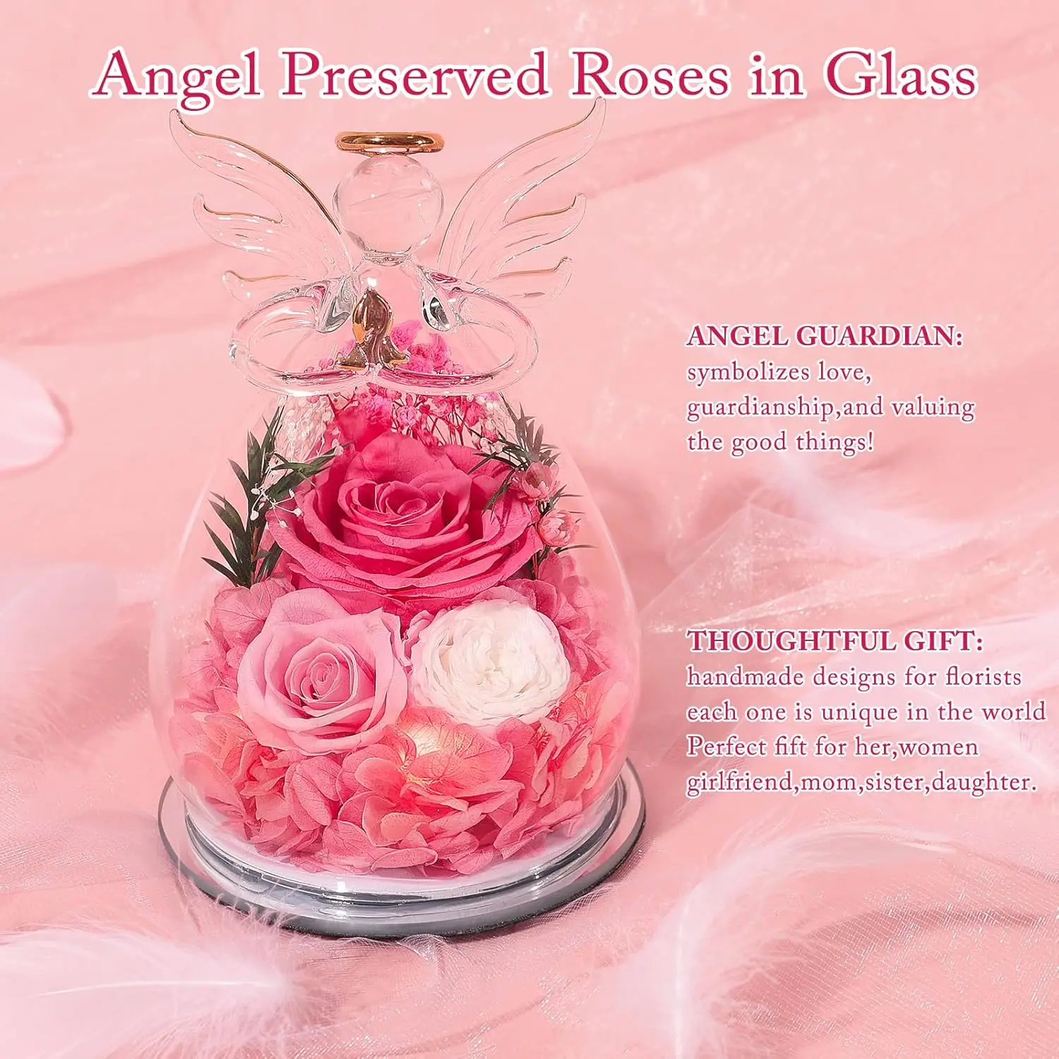 ورود وردية محفوظة في تماثيل الملاك الزجاجية - هدايا مثالية لعيد ميلاد الأم للنساء
