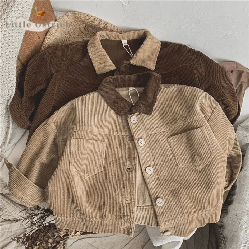 

Baby Girl Boy Corduroy Jacket Infant Toddler Child Long Sleeve Cardigan Solid Color Turn-down Collar Coat Baby Clothes 12M-7Y