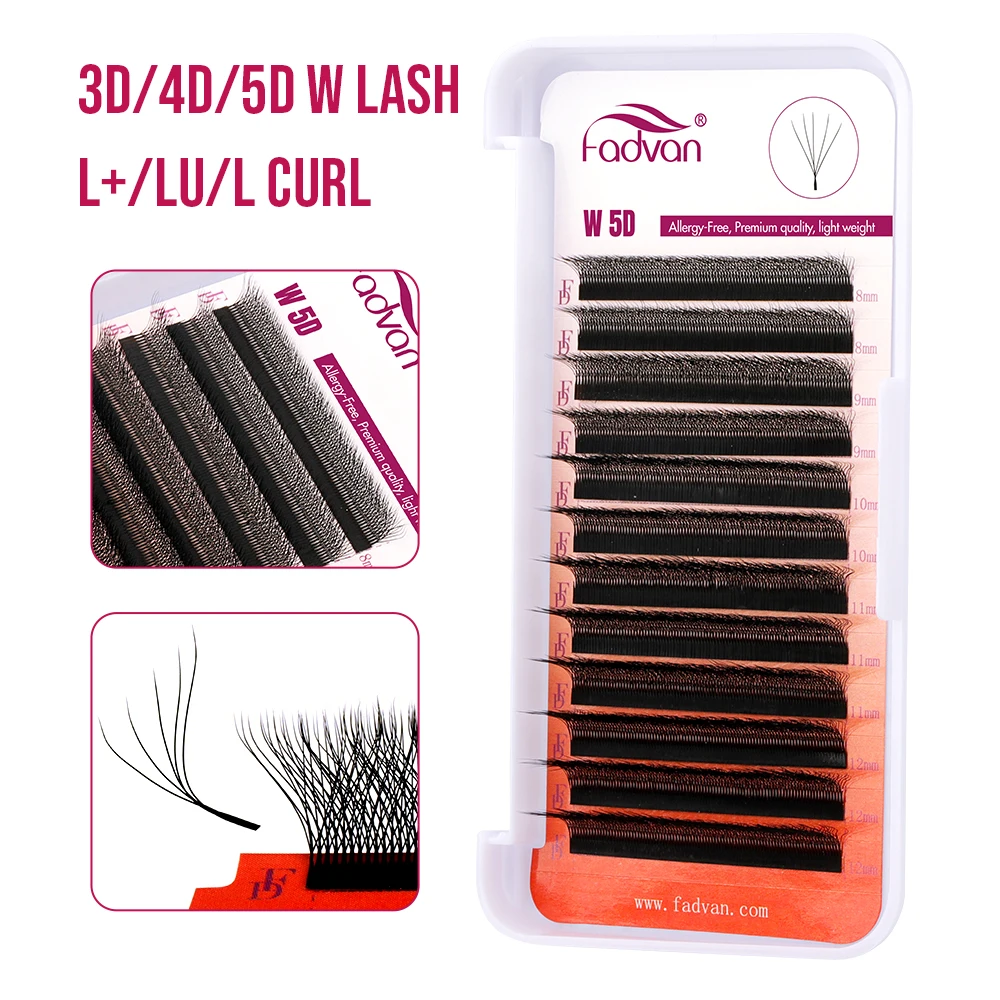 FADVAN L/LU/L+ Curl 3D/4D/5D W Lashes Fox Eyes 0.07 W Shape Eyelash Extensions 8-15mm Natural Soft Professional Lash 12 Rows