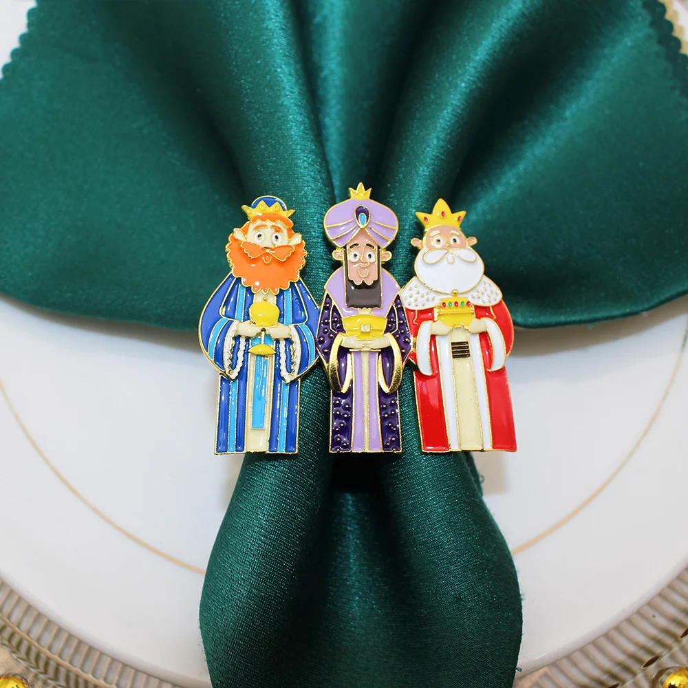 6Pcs Metal Three Wise Men Napkin Rings Christmas Napkin Holder Three Kings Napkin Buckles for Holiday Christmas Party Table Dec