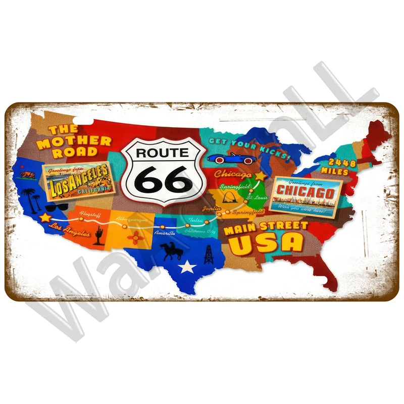 Route 66 Vintage Car Oil Metal Sign Decorative Plaque Tire Service Garage Gas Oil Tin Sign Man Cave Club Bar Home Wall Decor Art