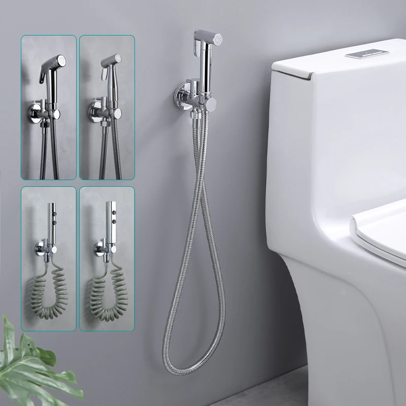 

Chrome Bidet Sparyer Set In Wall ABS/ SUS304 HIgh Pressure Sprayer with Valve 1.5m Stainless Steel / 3m Spring Hose