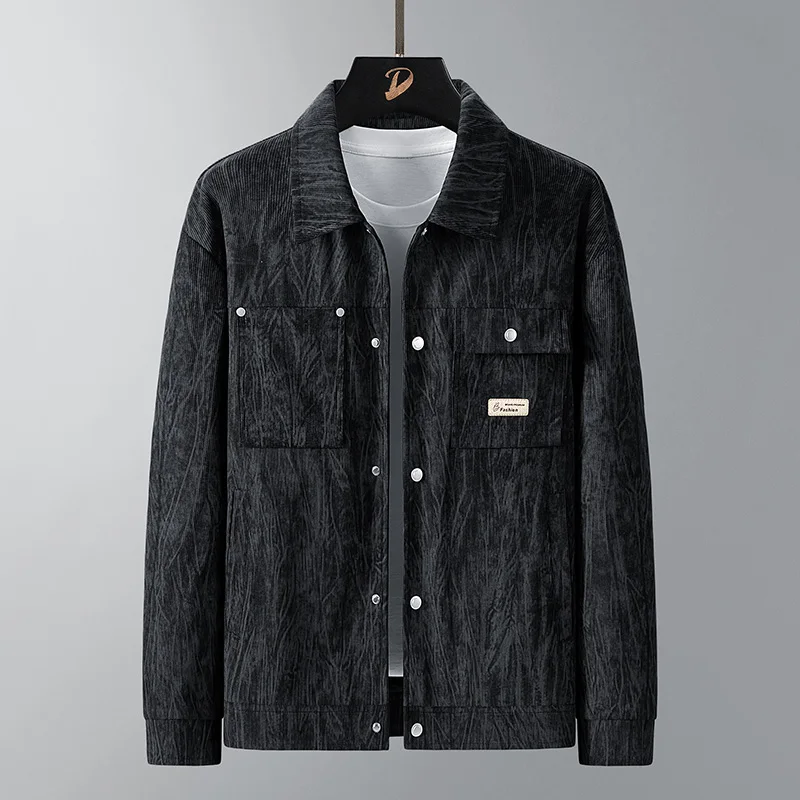 

Jacket Four Seasons Men's Fashion Business Middle-aged Turn-Down Collar Jacket Men Brand Clothing Solid Color Outwear Loose Coat
