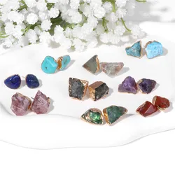 Irregular Stone Beads Ear Studs 9-16mm Natural Quartzs Howlite Earrings Fashion Reiki Stud Earrings For Women Girls Jewelry Gift