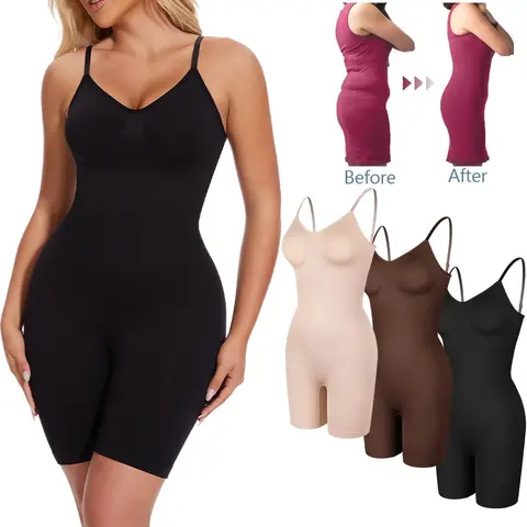 Tummy Control Bodysuit Shapewear Women Tank Top Sexy Full Body Shaper Anti Chafing Short Slimming Waist Trainer Butt Lifter