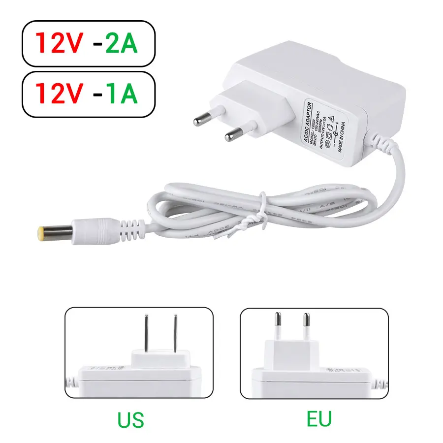 DC 12V 24V Power Supply Adapter Lighting Transformer Input AC 100-240V Output DC 12V 1A 2A 3A Charger EU US Plug 5.5mm 2.1-2.5mm