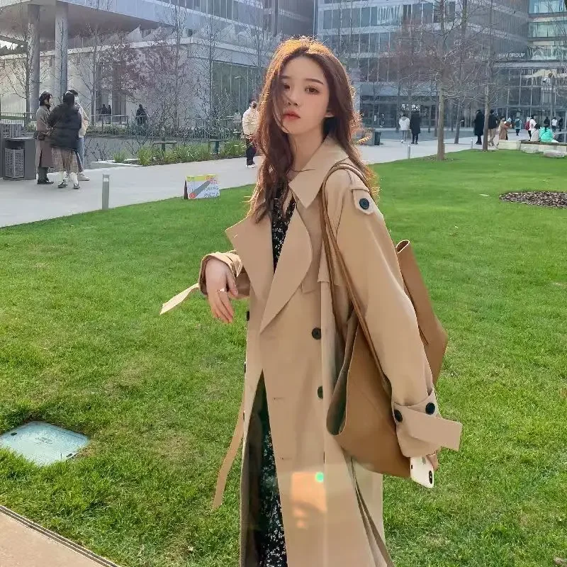 Elegant Loose-Fit Overcoat Women's Spring Autumn 2024 New Korean Style Medium-Length Trench Jacket British Fashion