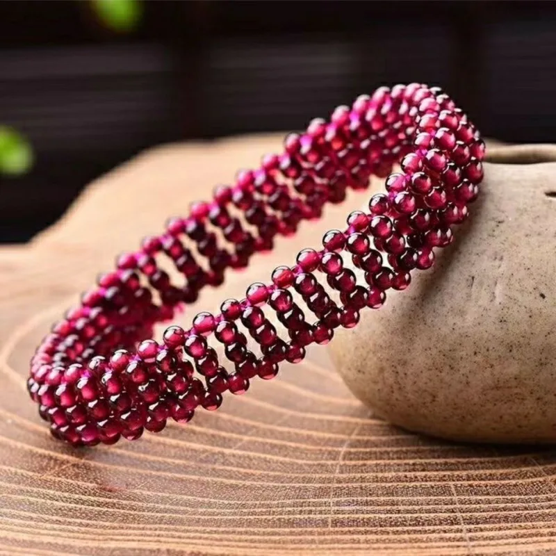 Deep Burgundy Garnet Hand-woven Bracelet Women\'s