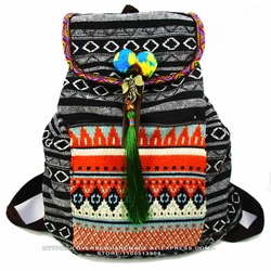 Tribal Vintage Hippie Colorful Travel Backpack Bag For Women Embroidery Pom Charm Hmong Ethnic Bohemian Boho Rucksack SYS-594