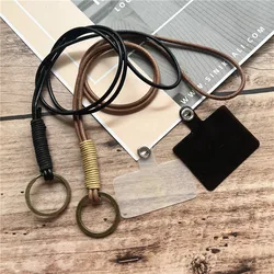 Lanyard Retro Keychain on the Phone Chain Cowhide Neck Key Lanyard Rope for Mobile Phone Accessories Genuine Leather Strap