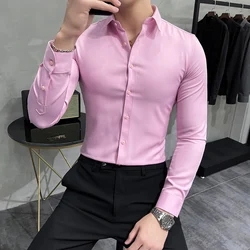 Camisa de vestir de talla grande 7XL-M de alta calidad para hombre, camisas ajustadas de negocios sólidas de manga larga para primavera 2024, vestido Social informal para hombre