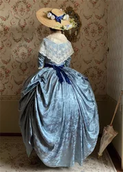 18th Century Costume Woman Blue Robe A La Anglaise Dress Historical Vintage Robe De Bal Rococo Marie Antoinette Ball Gown Dress