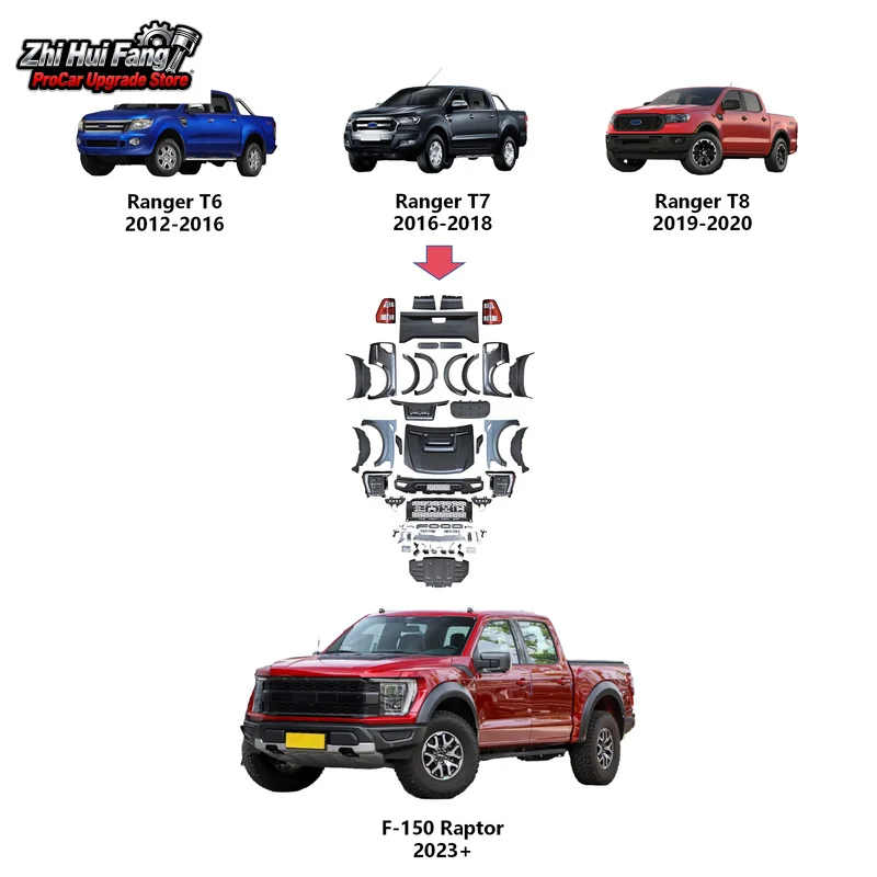 

Suitable for Ranger 2012-2021 Upgrade to 2021 F-150 raptor High Quality Body Kits Car Bumper Grille Hood Fender