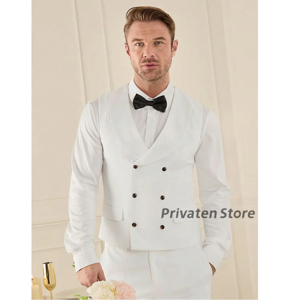 Men's Vest Shawl Collar Double Breasted Wedding Groom White Formal Soft And Comfortable Summer Male Top colete masculino