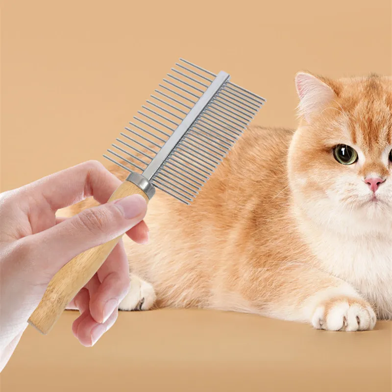 Cat Comb Stainless Steel Cat Brush Dog Hair Brush Wood Handle Pet Hair Remover Cats Comb Pet Grooming Cleaning Tools Accessories