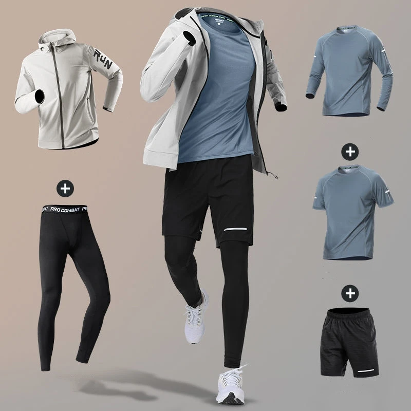 

Gym Set Men's Breathable Jogging Fitness Tracksuits Waterproof Hoodies Quick Dry Sweatshirts Sweatpants 4Season 1Set Man Clothes