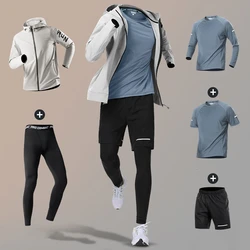 Sportssuits Men's Breathable Jogging Fitness Tracksuits Waterproof Hooded Tops Quick Dry Sweatshirts Pants 4 Season 1Set Clothes