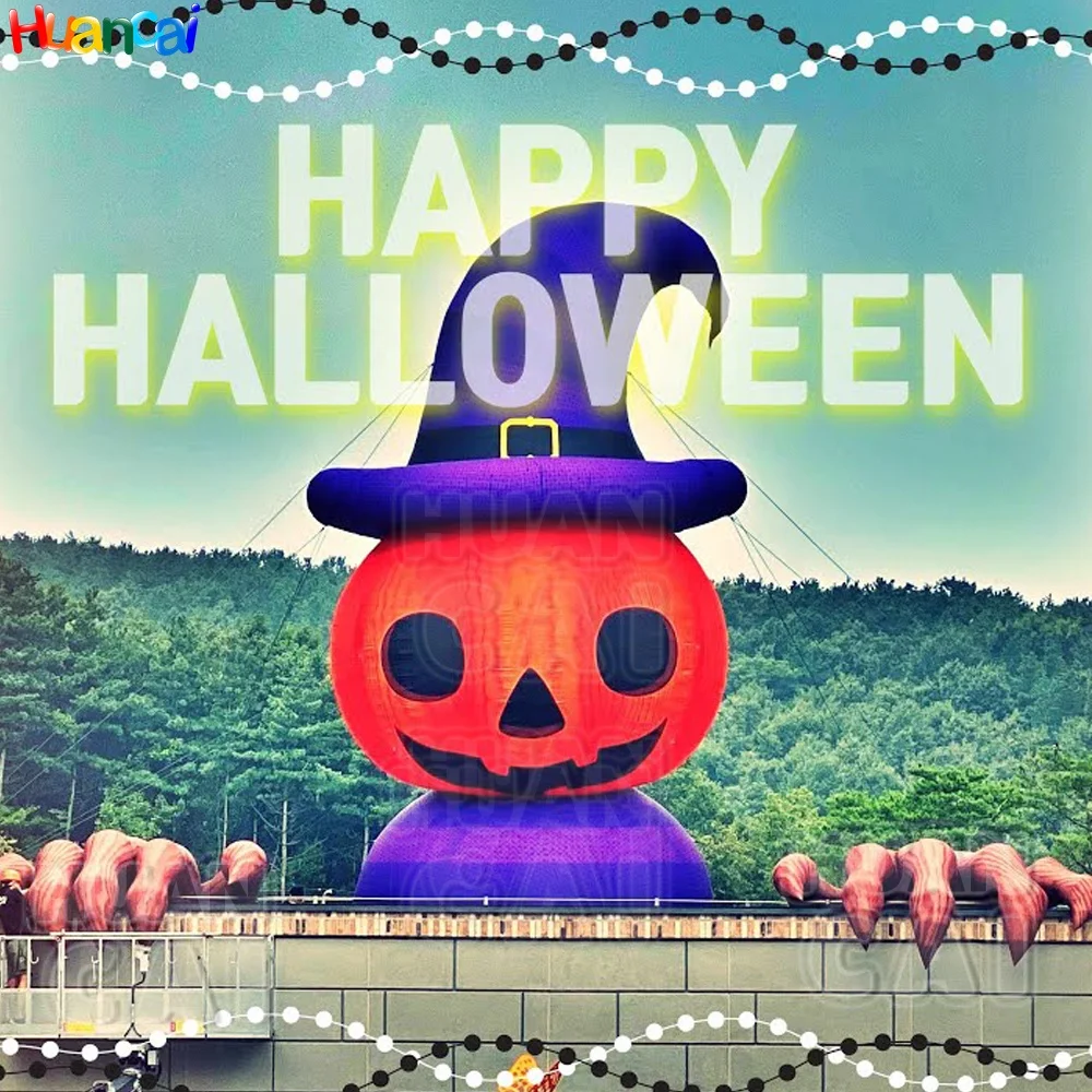 2026 New Halloween Inflatable Giant Inflatable Pumpkin With Wizard Hat  Advertising Inflatable With Lights For Sale