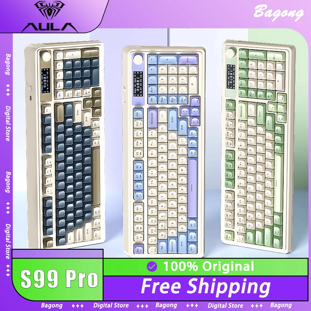 

Aula S99pro Keyboard Smart Screen Multifunctional Knob Three Mode Gaming Keyboard RGB Ergonomics PBT PC Gamer Office