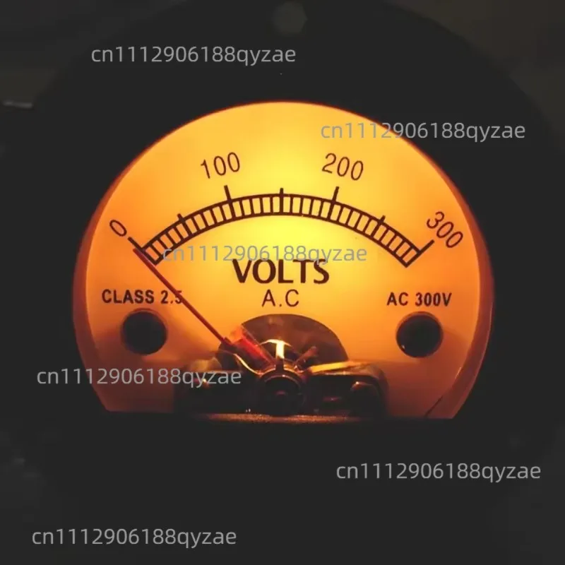 Customization S52 Round Black Pointer Meter, 220V 300V AC Voltmeter, Retro Design Yellow Backlight