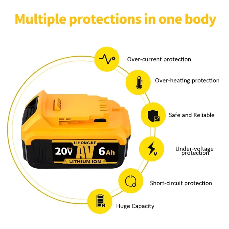 20V 6A 8A 12A  MAX Lithium Battery Power Tool Replacement for DeWalt DCB184 DCB181 DCB182 DCB200 18V 20V Lithium Battery