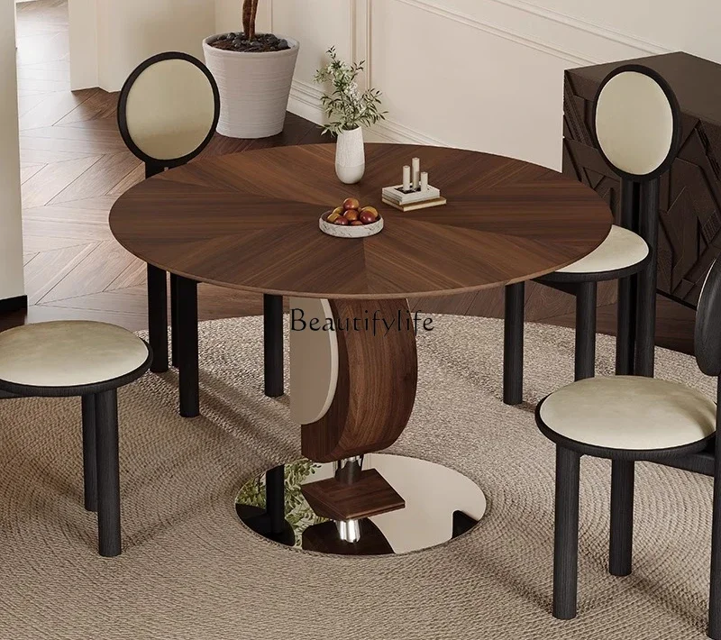 

yj39 Slate solid wood dining table Small household round table Coffee table Medium antique walnut