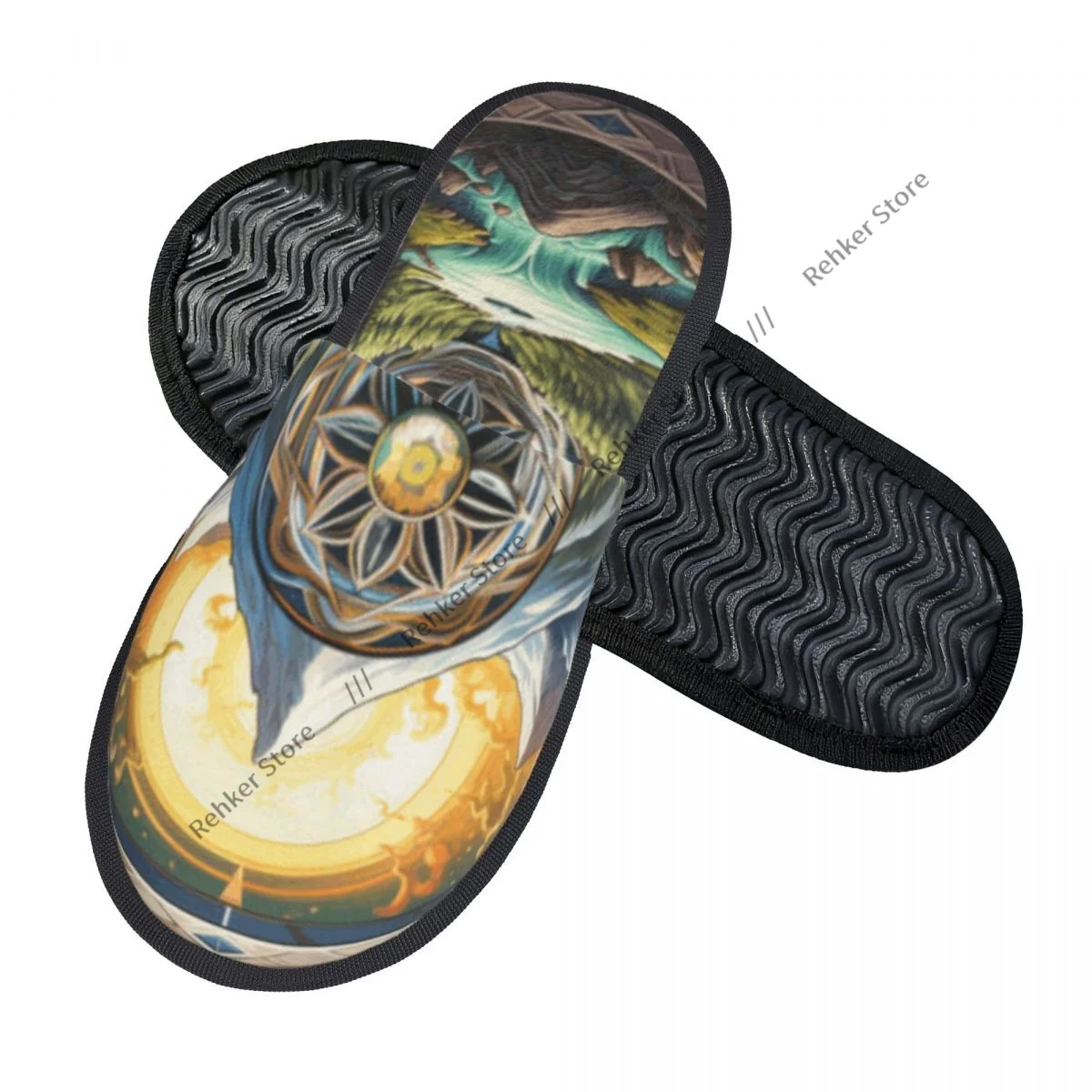 Indoor Slippers Mountain Landscape With Lake Sun And Flowers Plush Slipper Autumn Winter Shoes House Flat Floor for Bedroom
