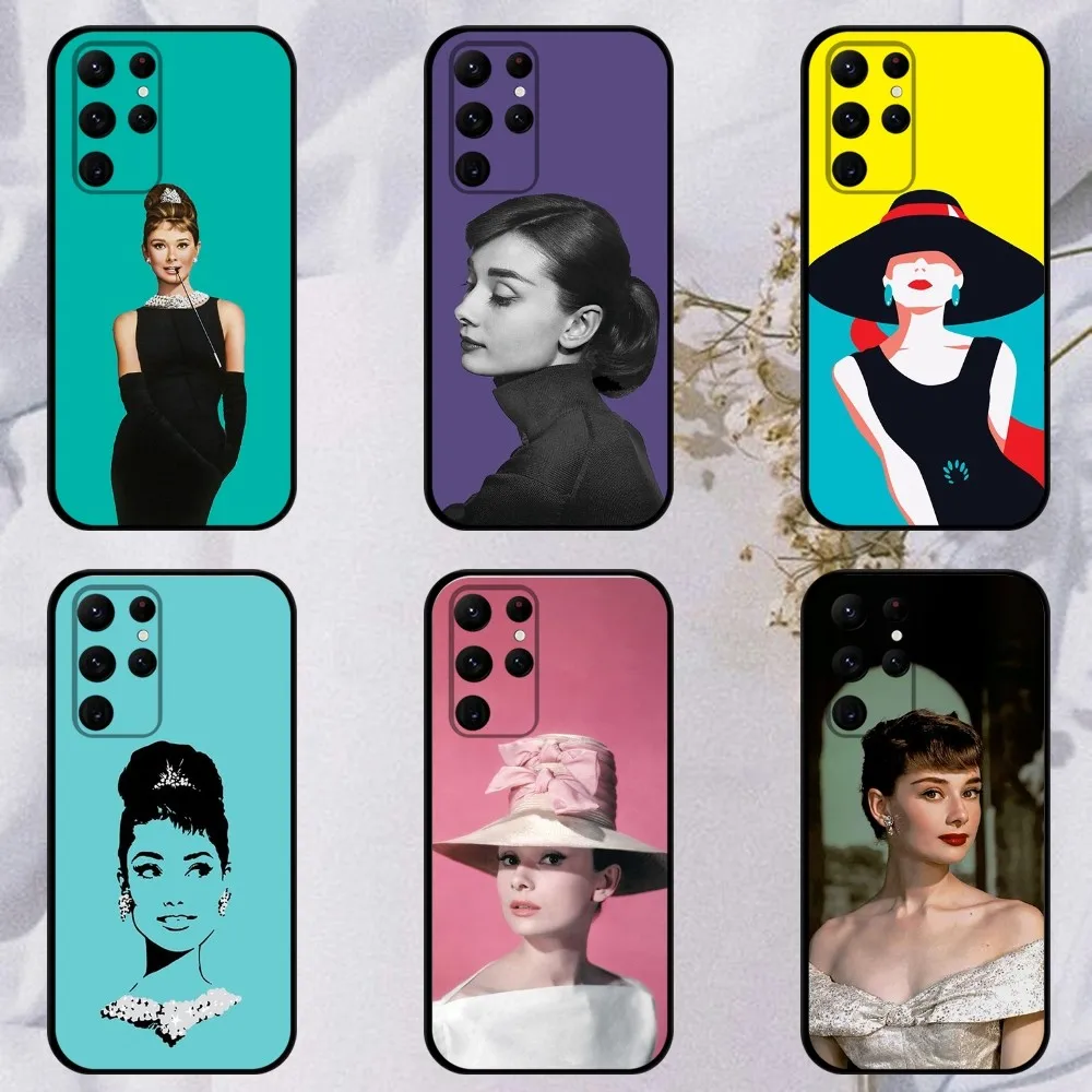 A-Audrey H-Hepburn  Phone Case For Samsung S23,23,22,30,21,10,9,Note20 Ultra,Lite,Ultra,5G,Plus,FE,Black Soft Case