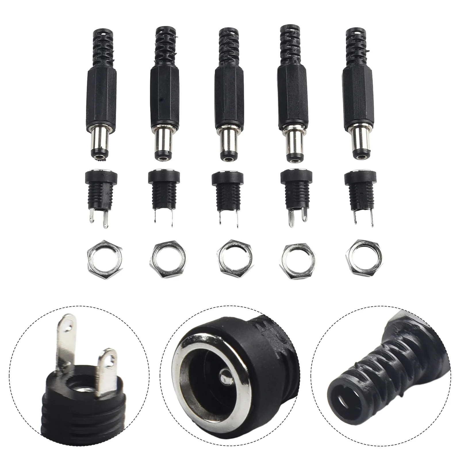 5 Pair 2.1mm x 5.5mm 12V DC Male Female Panel Mount Power Connectors for Replacement and Repair of Electronic Equipment