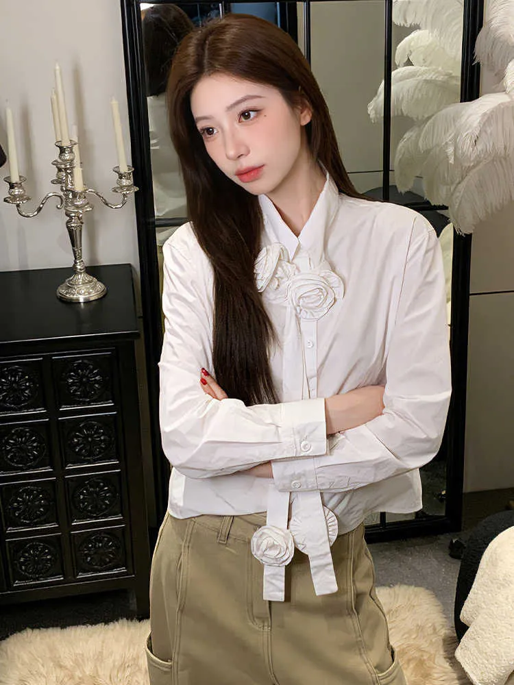 

Elegant Korean Style Women's Shirt 3D Floral Soft Fashion Winter New Trendy Top Stylish Long Sleeve Casual Commute Wind