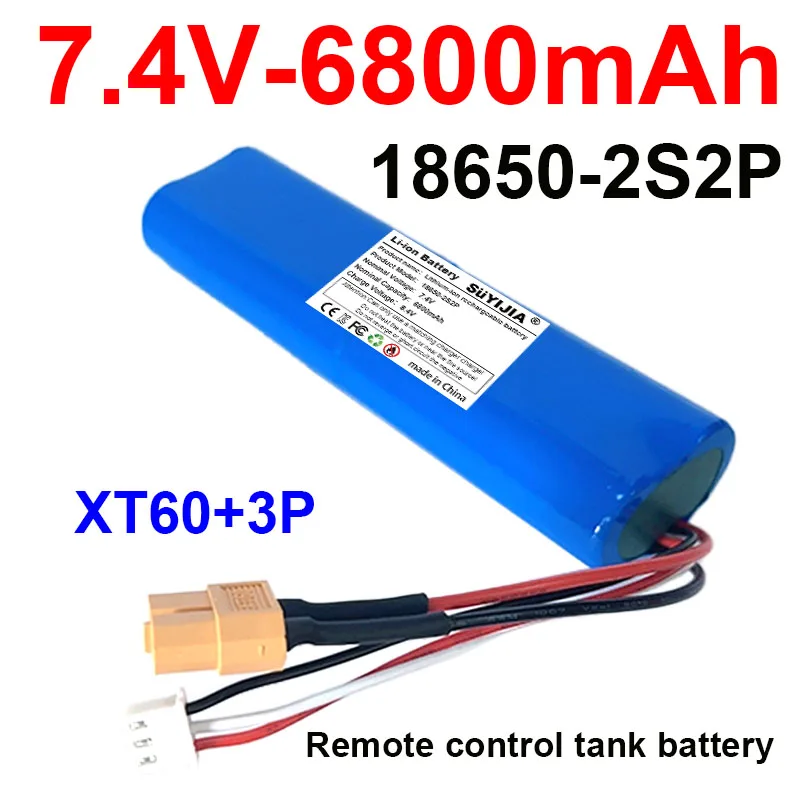 

7.4V 6800mAh Large Capacity 18650 Lithium Battery Pack 2S2P for Henglong 381838893809 Remote Control Tank Battery Accessories