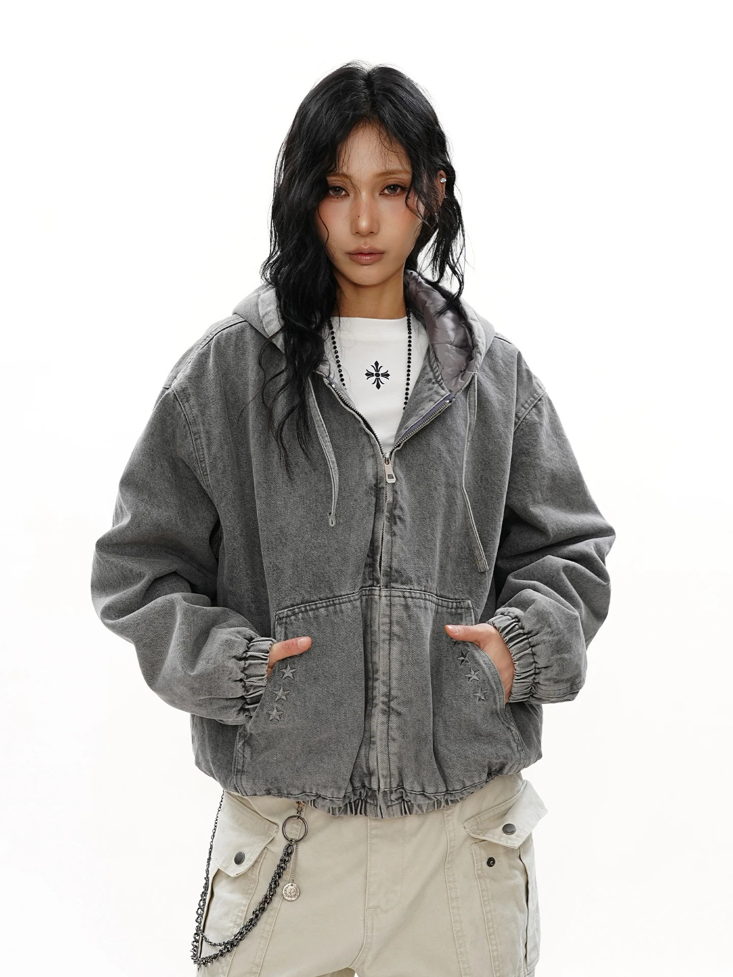 

Waed Denim Jaet Hooded Cotton Outerwear Men Women Winter American ort Wide Warm Cotton Top S3T5 Brand Loose Fit