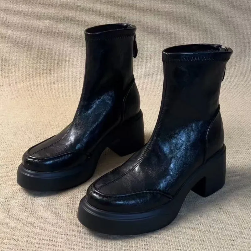 

High Heels Women Fashion Ankle Boots Designer Chunky New Shoes 2025 Leather Elegant Chelsea Short Boots Party Pumps Zapatillas