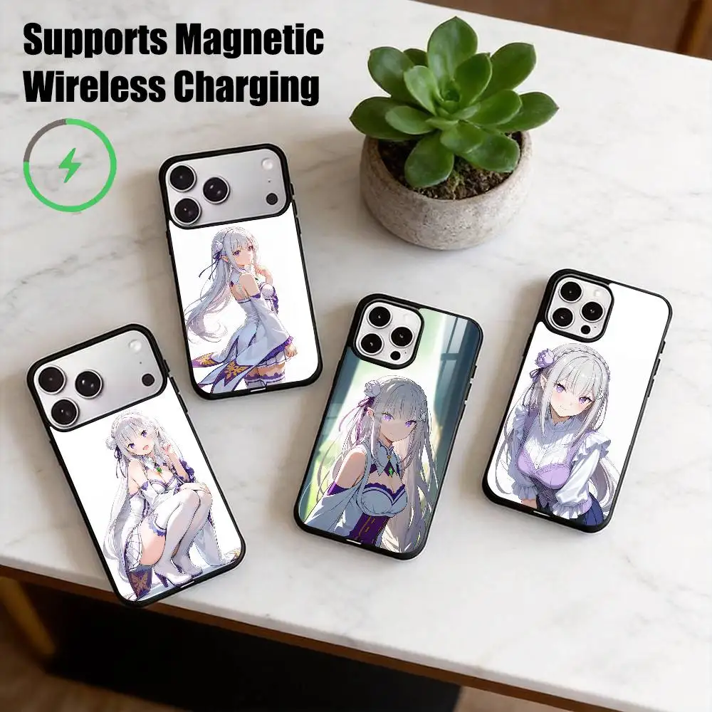 E-Emilia Re Zero-O  Phone Case For iPhone17,16,15,14,13,12,11 Plus,Pro Allows magnetic wireless charging Gift