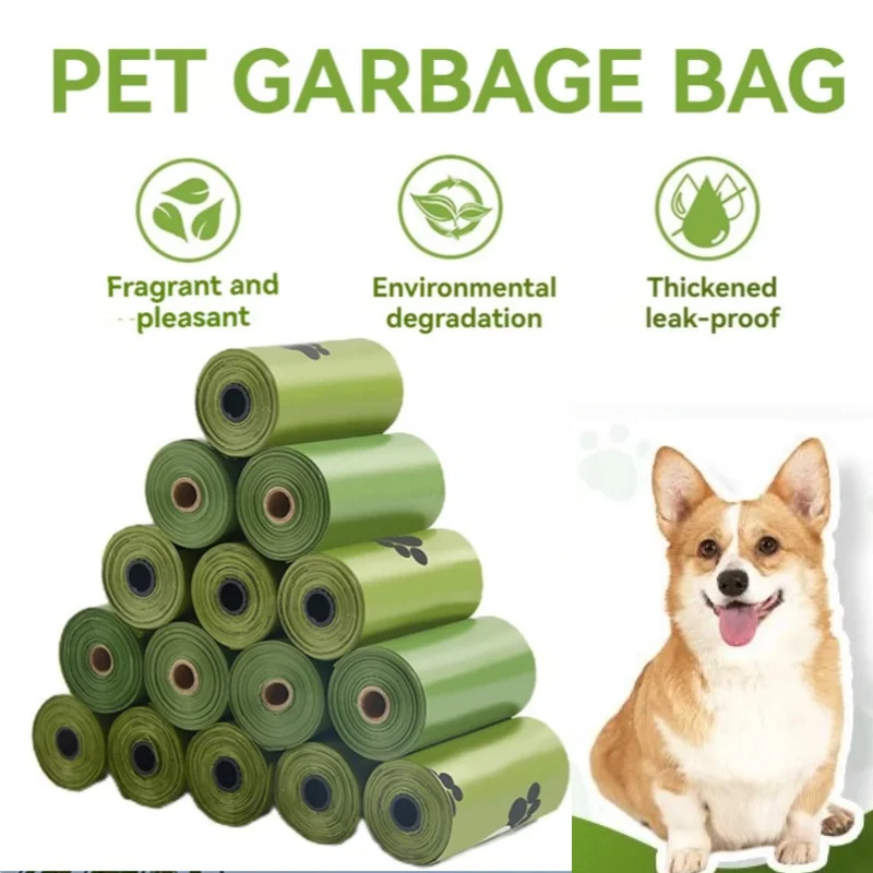 Pet Trash Bag Dog Poop Bag For Dogs Printed Pet Garbage Disposable Trash Bag (15bags Per Roll) Biodegradable Dog Cat Trash Bag