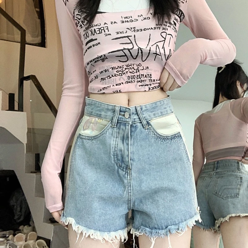 

Джинсовые шорты для женщин с высокой талией, свободные широкие шорты трапециевидной формы