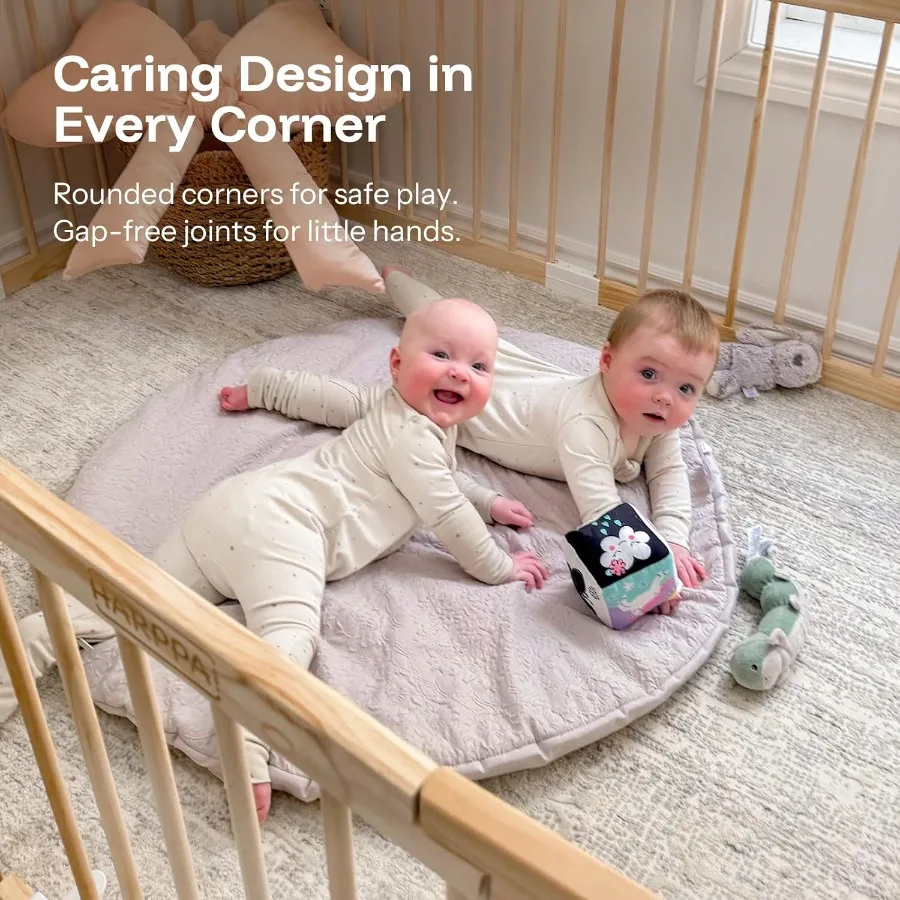 Kojec dla dziecka, drewniany kojec dla niemowląt i małych dzieci, duży plac zabaw, ogrodzenie dla dziecka, strefa zabaw, 142 x 142 x 61 cm