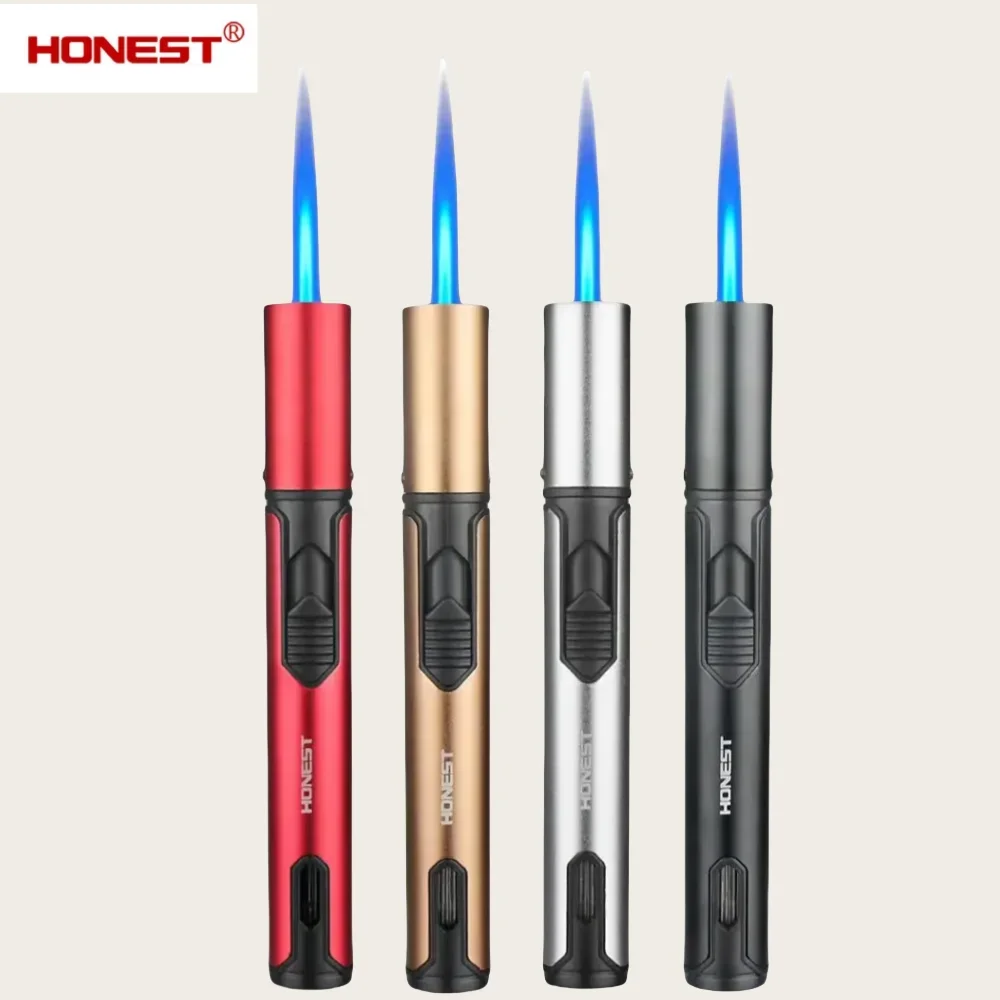 HONEST Outdoor Cigar Lighter Windproof Jet Flame Portable Butane Torch Inflatable Kitchen Barbecue Lighter Cigarette Accessories