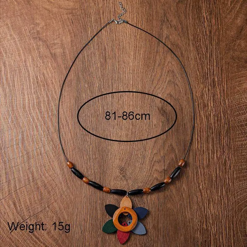 Vintage Ethnic Wood Accessories Long Necklace Handmade Beads Sweater Bohemian Necklaces for Women Daily Wear Fashion Jewelry